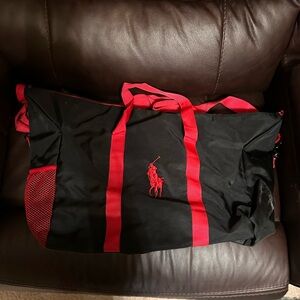 Polo by Ralph Lauren Black Duffel Bag with Red Accents